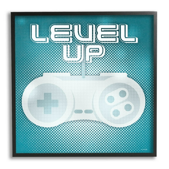 Level Up Vintage Controller Art for Kids Graphic Art Black Framed Art Print Wall Art