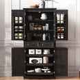thumbnail image 4 of Harper & Bright Designs Farmhouse Kitchen Pantry Cabinet with Shelves and Door, Freestanding Cupboard Storage Cabinet with 2 Drawers and 3 Pull Out Cabinet Organizers, Black, 4 of 17