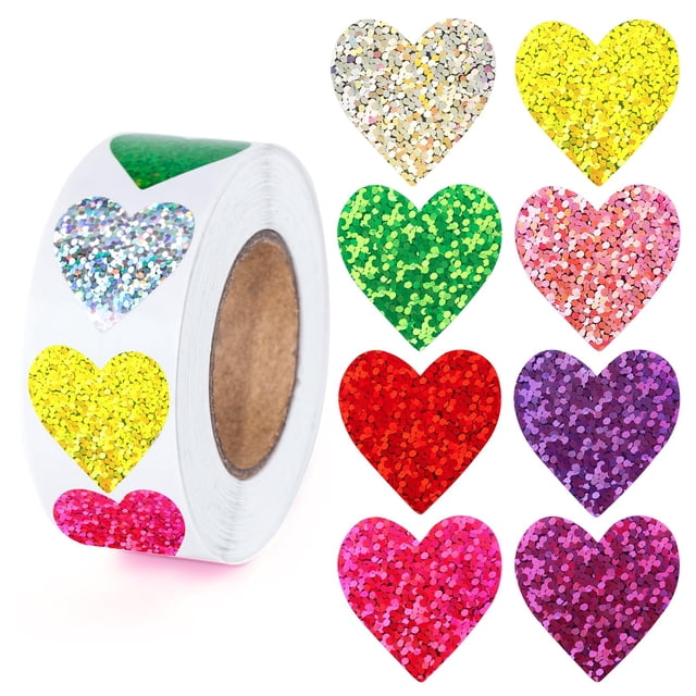 Pegatinas Anwyll Heart, 500 unidades, 2,5 cm, purpurina para el día de San Valentín