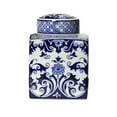 thumbnail image 3 of Creative Co-Op Decorative Square Ceramic Ginger Jar with Lid for Small Spaces, Blue and White, 3 of 3