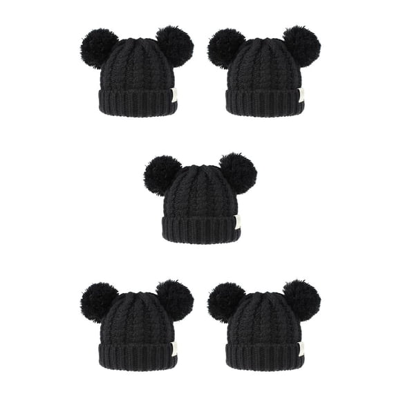 Minnieouse Gorro lindo pompones esponjosos bolas de moda sombrero buena retención de calor gorras hermoso regalo para niños negro Negro 5piezas Minnieouse CBP255455