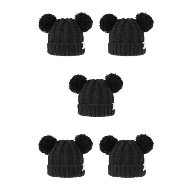 Minnieouse Gorro lindo pompones esponjosos bolas de moda sombrero buena retención de calor gorras hermoso regalo para niños negro Negro 5piezas Minnieouse CBP255455