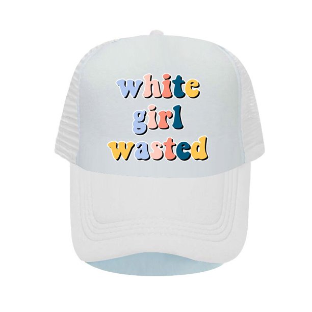 White Girl Wasted Snapback Cap Funny Party Dance Frat College Baseball Caps Rainbow Colors Letter Printed Trucker Cap Hats YP06756-60cm for adult Gao Jinjia LED