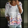 thumbnail image 2 of Weikingp Boho Floral 3/4 Sleeve Tunic Top Lightweight Gauze 3/4 Sleeve Blouses Gauze Shirts for Women Business Casual Outfits Peplum Tops for Women Casual Summer Shirts Red L, 2 of 3