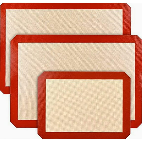 Silicone Baking Mat - Set of 3 | Non stick BPA Free - for Rolling out Dough and Baking Cookies/Macarons/Pastry | (Measurements: 2x Half Sheet 16.5" x 11.6" | 1x Quarter 11.8" x 8.2”) Color: light tan