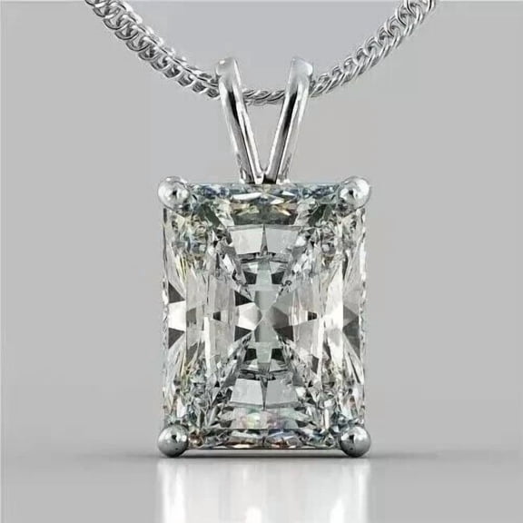 3CT Radiant Cut Lab Created Diamond Women's Gift Pendant 14K White Gold Plated 18"