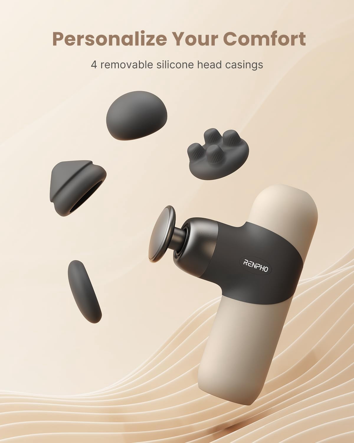 RENPHO Mini Massage Gun with Heat, Handheld Massager Deep Tissue for Pain Relief, FSA HSA Eligible, Gift for Mom Dad Women Men, Portable Travel, Beige
