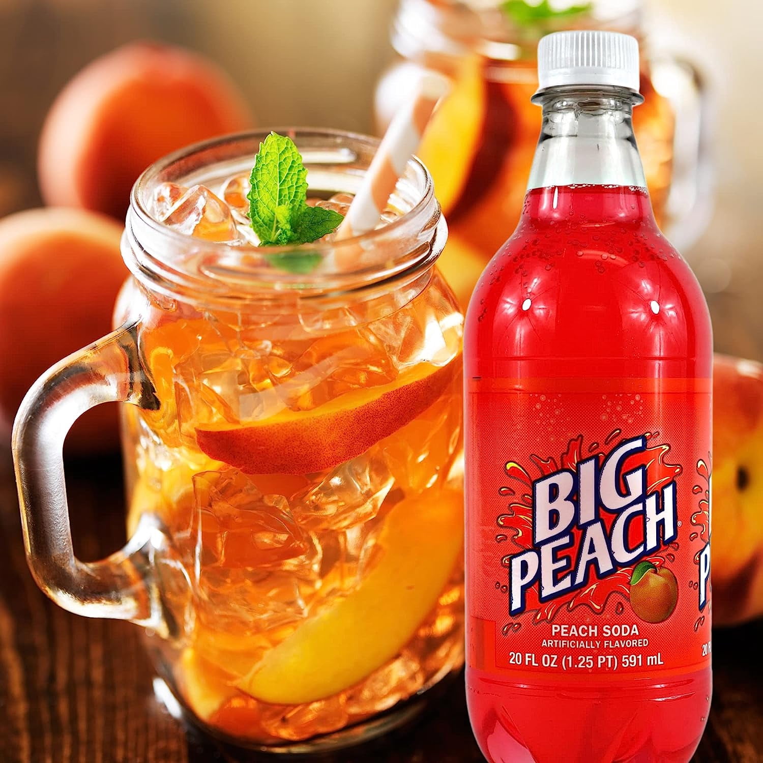 Big Red Soda 20 oz 24 Pack Bundle By Louisiana Pantry (Big Peach)