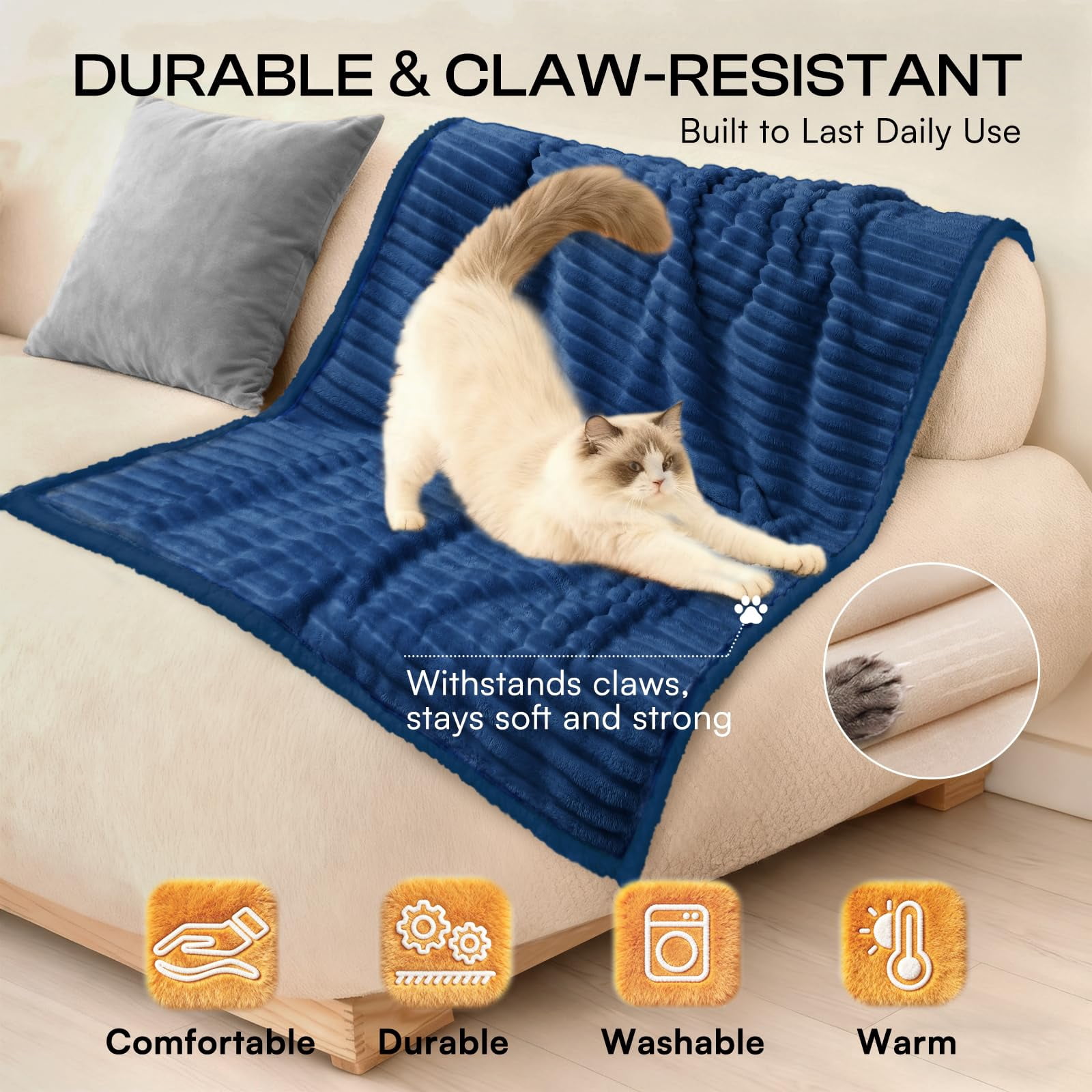 Waterproof Dog Blanket For Medium Large Dogs Ultra-soft Calming Cut Pile Flannel Throw Durable & Warm Furniture Protection Couch Car Pet Machine Washable Deep Navy M(57''x40'')