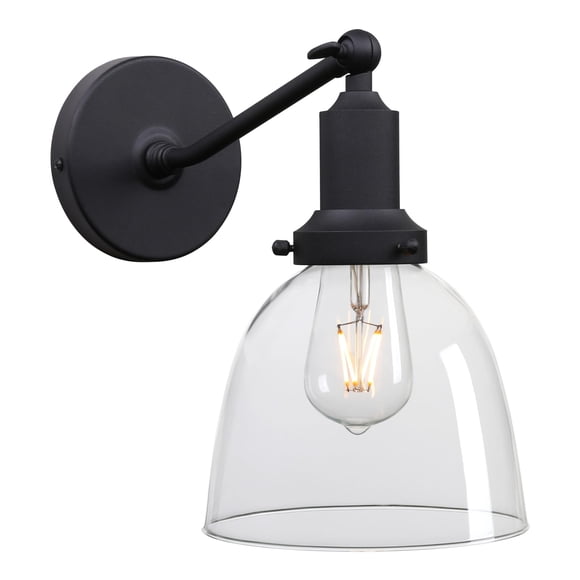 PERMO Industrial Sconces Slope Pole Sconce with 6.7" Oval Dome Clear Glass Shade Matte Black Wall Sconce Wall Mount Light Fixture for Bathroom Bedroom Entryway Home Office Kitchen