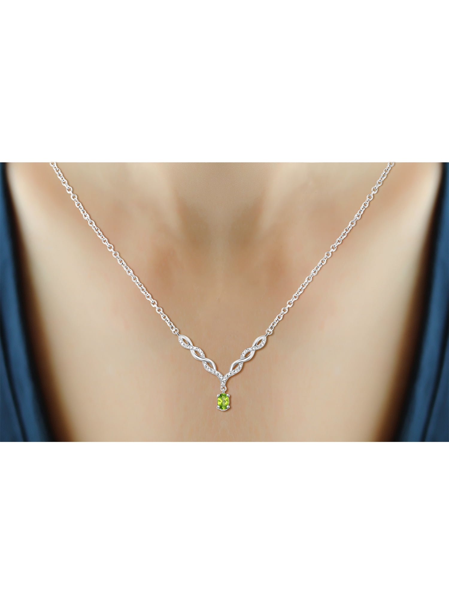 JewelersClub Peridot Gemstone Necklace for Women & Girls | Sterling Silver | Diamond V-Shaped Pendant on a 18" Rope Chain
