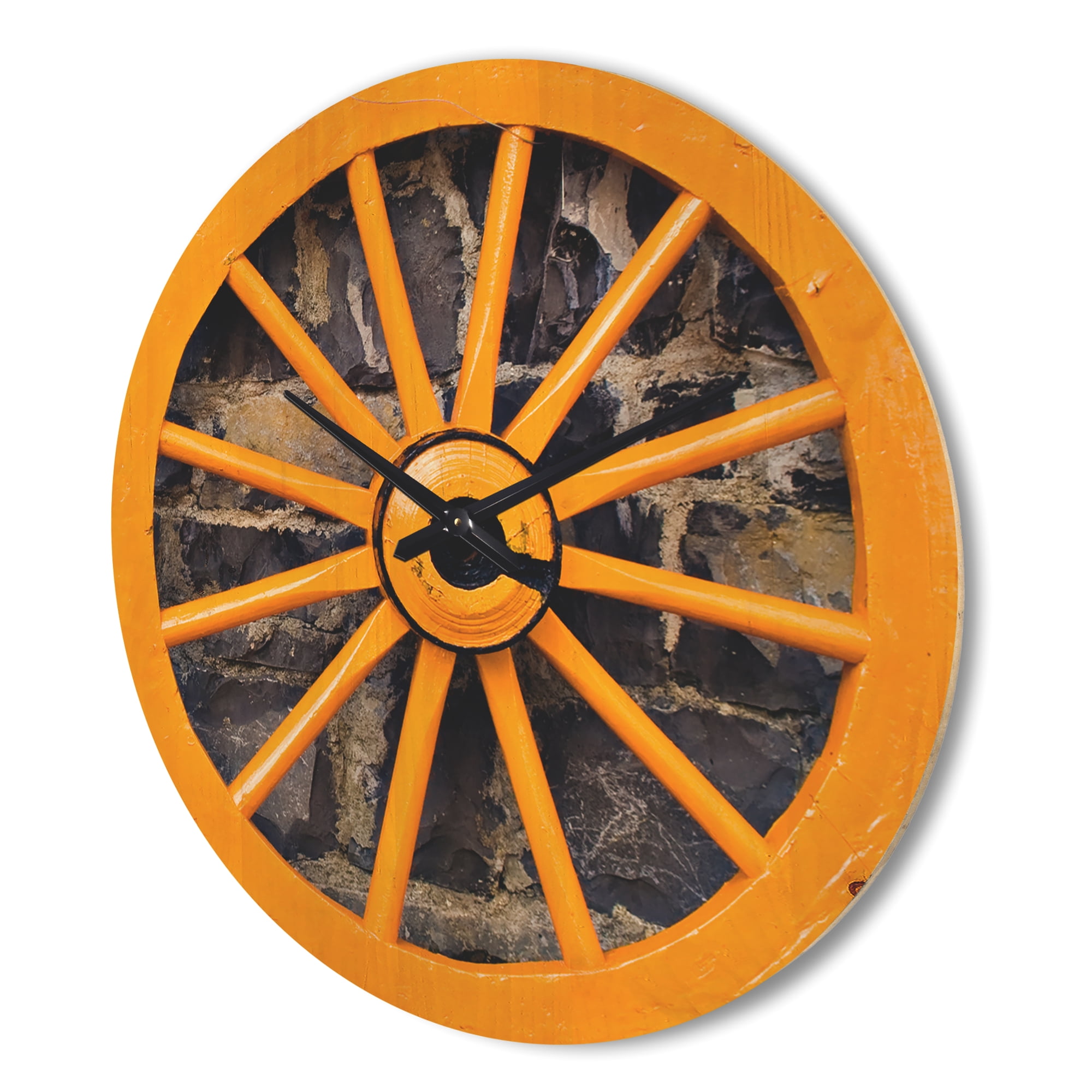 Designart 'Yellow Vintage wooden Wagon Wheel' Farmhouse Wood Wall Clock