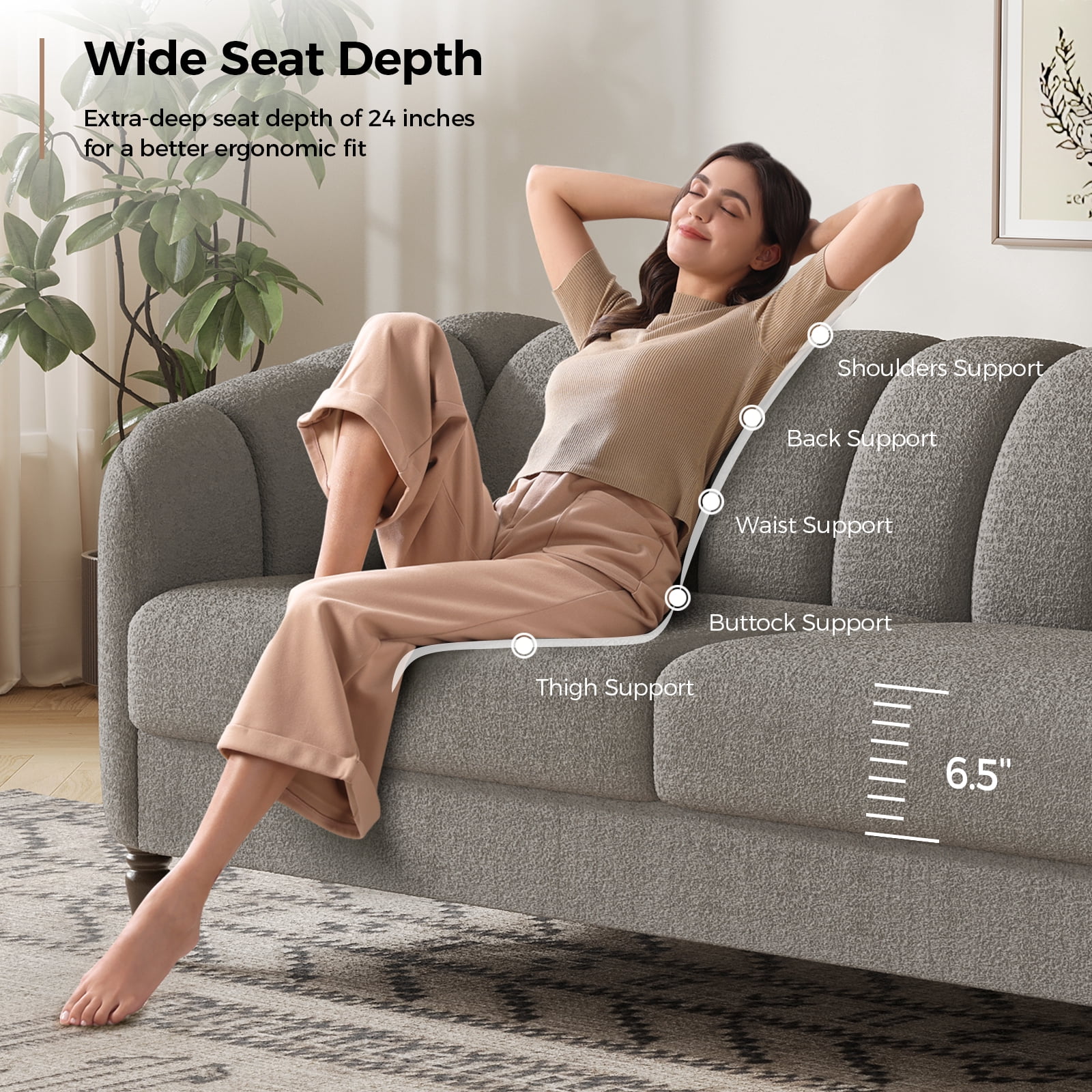 COPIAE 82 Inch Loveseat Sofa,Modern Couch and Sofa,Curved Petal Design Furniture,Sturdy and Easy Installation,Small Sofa for Living Room Bedroom Office and Apartment,Terry Fleece Fabric Gray