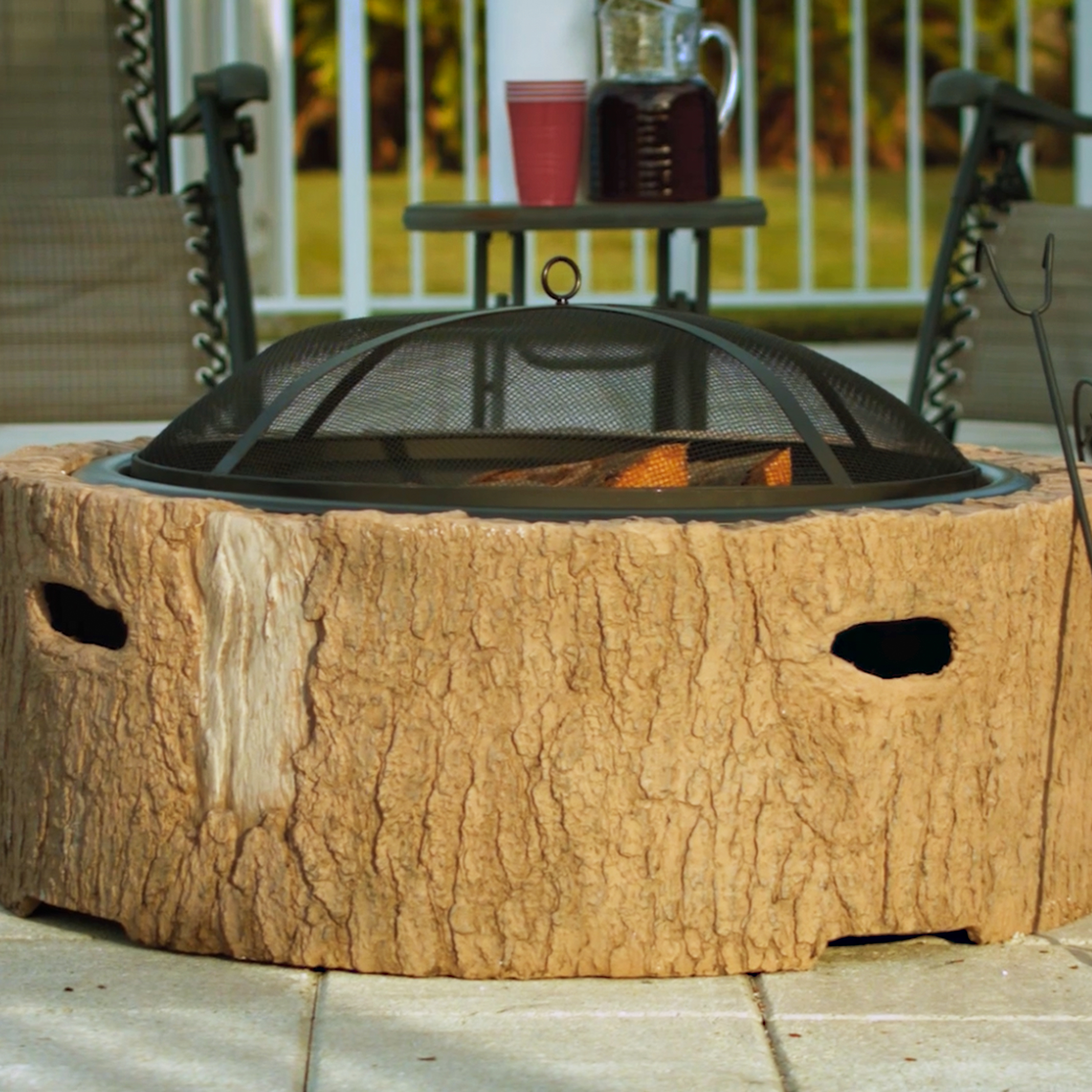 Martha Stewart MTS-FP35-FB 35 in. Cast Stone, Wood Burning Fire Pit with 26 in. Mesh Spark Guard Screen, Log Poker, Faux Bois - image 2 of 5