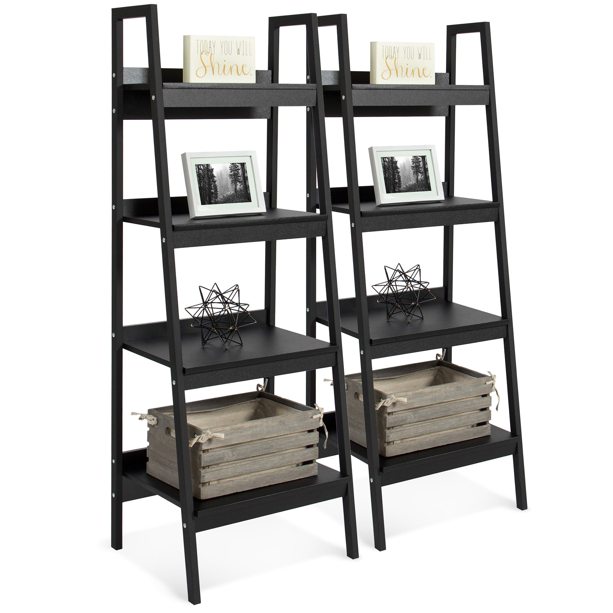 Best Choice Products Set of 2 Wooden 4Shelf Open Ladder Bookcase