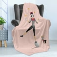 thumbnail image 4 of Cartoon Soft Flannel Fleece Throw Blanket, Mime Performing Girl Pantomime Juggling with Puppy Illustration, Cozy Plush for Indoor and Outdoor Use, 70" x 90", Rose Dark Grey, by Ambesonne, 4 of 5