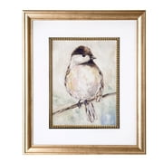 Crystal Art Gallery 12" x 14" Rectangle Bird Chickadee Art Painting Wood Brushed Gold Framed Wall Art, Color : Brown, Beige, White