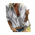 thumbnail image 2 of Blusa Camisa suelta con cuello en V Estampado de manga larga Blusa de trabajo Top de mujer, Blanco, S Vogacara AP002016-01, 2 of 5