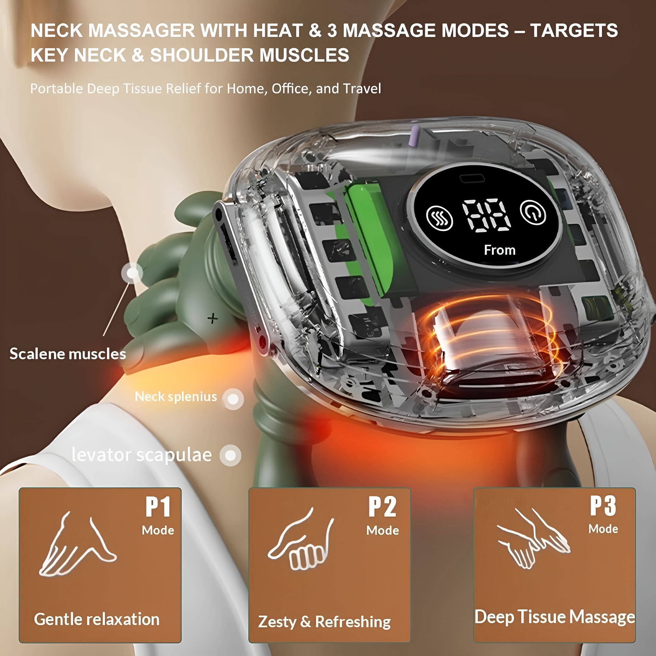 OITY Neck Massager with Heat, Shiatsu Neck and Shoulder Massager with 4D Kneading Fingers, Lcd Display & Adjustable Intensity, Heated Neck Massage Device