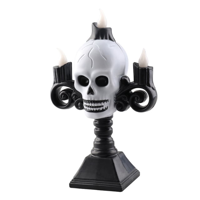 Luz LED tipo vela con cabeza de calavera, luz verde espeluznante Retro ligera, velas sin llama de plástico con calavera para fiesta