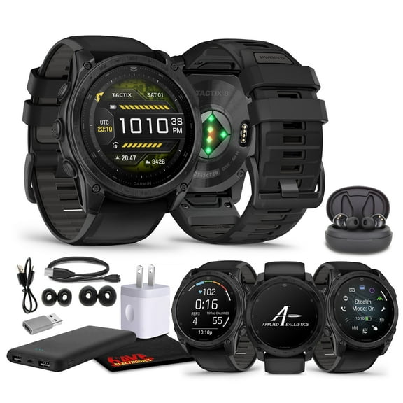 Garmin Tactix 8 51mm AMOLED Display Smart Watch, Built-in Flashlight, 29 Days Battery Life, Premium Tactical GPS Smartwatch, Includes Applied Ballistics Ultralight Solver Bundle With Earbuds and more