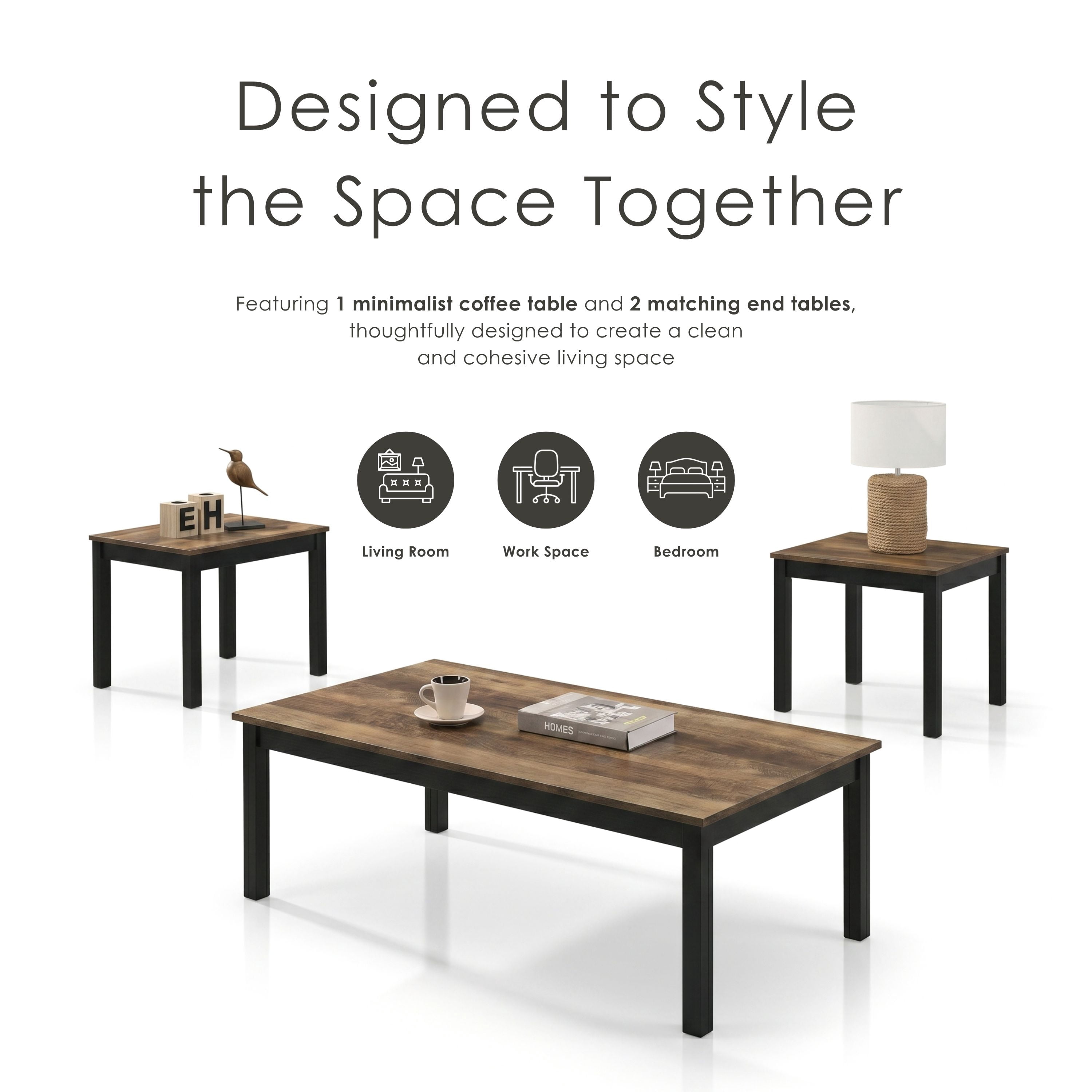 Furniture of America Versi Modern 3-Piece Coffee Table Set, Brown
