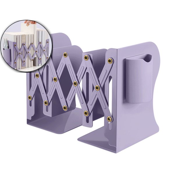 Dvruxg Adjustable Expandable Bookends with Pen Holder - Versatile Bookends for Organizing Books, Magazines, and More