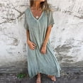 thumbnail image 1 of Gspmoly Robe Femme, Mode Décontractée Col en V Couleur Unie Manches Courtes Robe Ample Robes Formelles Cadeaux de Vacances, 1 of 6