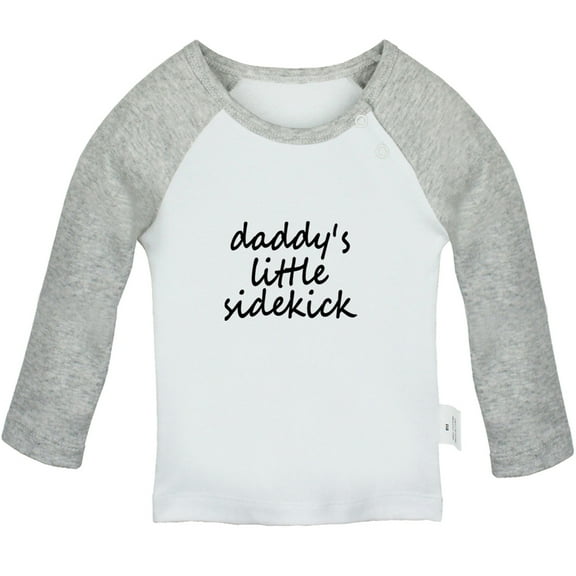 Daddy's Little Sidekick Funny T shirt For Baby, Newborn Babies T-shirts, Infant Tops, 0-24M Kids Graphic Tees Clothing (Long Gray Raglan T-shirt, 0-6 Months)