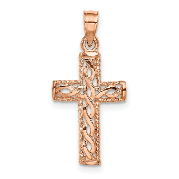 Finest Gold 14K Rose Gold Polished Braided Cross Pendant