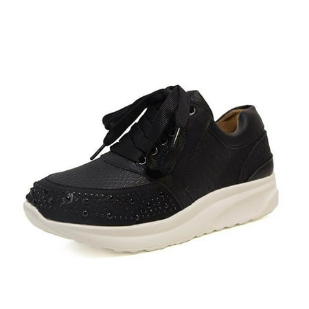 

Bnwani Shoes for Women 2022 Rhinestone Lace-up Casual Single Shoes Platform Platform Sneakers Women Black 7