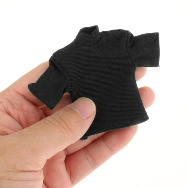 Camiseta 1:12, trajes en miniatura de manga corta, miniropa hecha a mano para muñecas de 6 pulgadas, accesorios para figuras de acción masculinas , negro CUTICAT Camiseta de muñeca