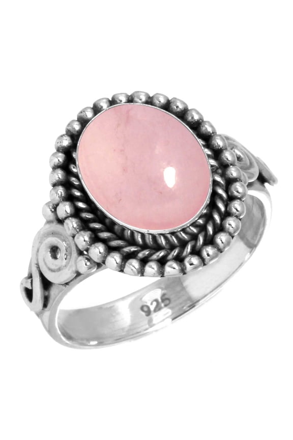 925 Sterling Silver Women Jewelry Rose Quartz Ring