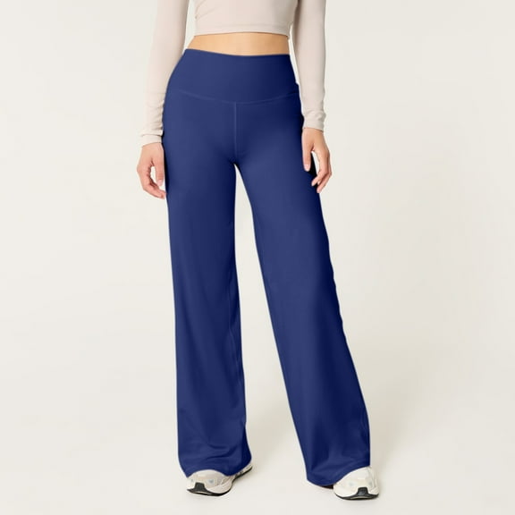 Blue Women's Casual Pants, Wide Leg Yoga Pants For Women Tummy High Waisted Stretch Workout Pants Loose Fit Athletic Flare Sweatpants,Women's Casual Pants M