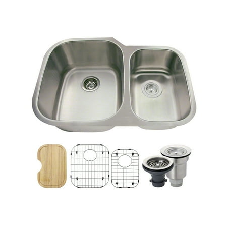 Bowl 18 Gauge Stainless Steel - MR Direct 506L 18 Gauge Undermount Stainless Steel 29-3/8 in. Double Bowl Kitchen Sink Ensemble