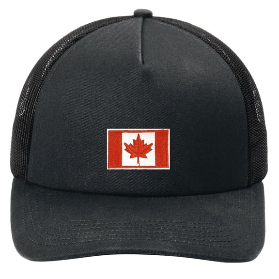 Canada Flag Patch Adjustable Adult Mesh Hat, Solid Black