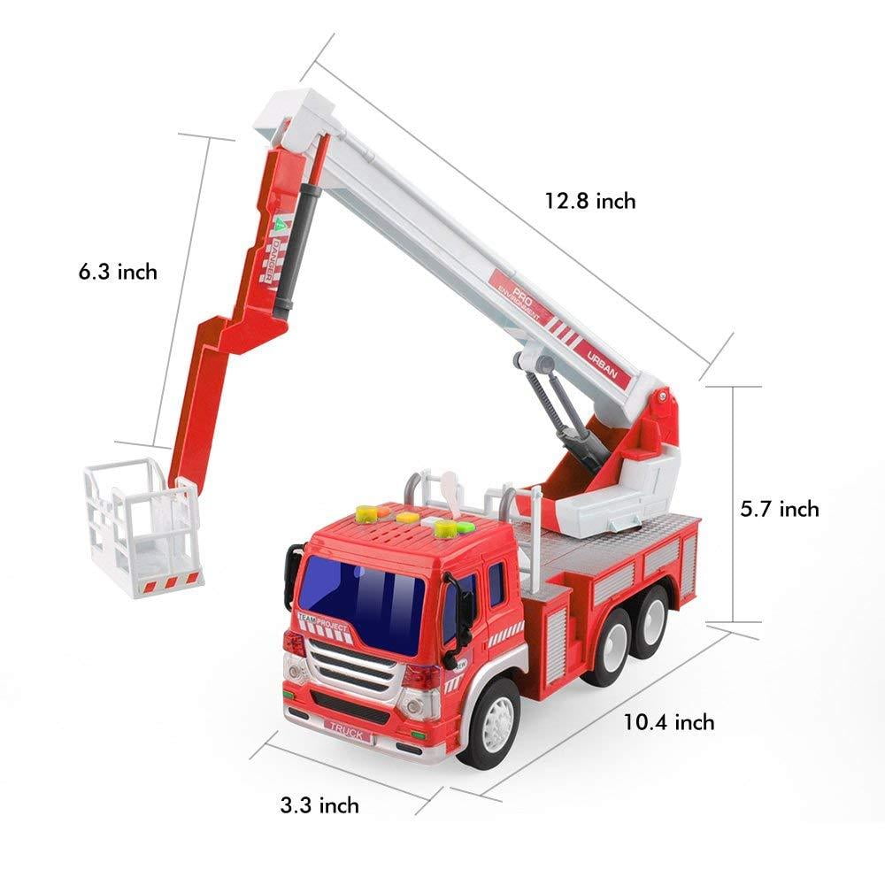 Extending Rescue Rotating Ladder Pull Back Construction Toys Vehicles for Toddlers Boys 4 1:16 Scale Gizmovine 2 PCs Fire Truck Toy Friction Power with Lights and Sounds 2 Year Old 3 