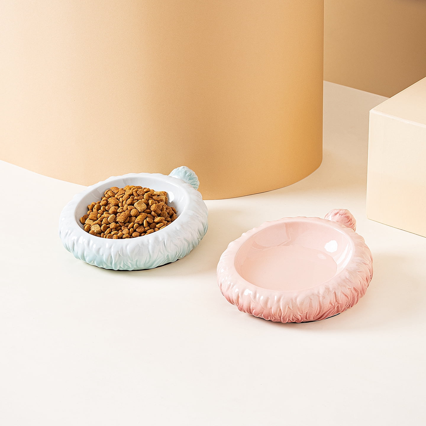 Wide Mouth Ceramic Pet Bowl, Shallow Raised Cat Bowl, Anti-Splash Slow Feeding Bowl for Small Dogs