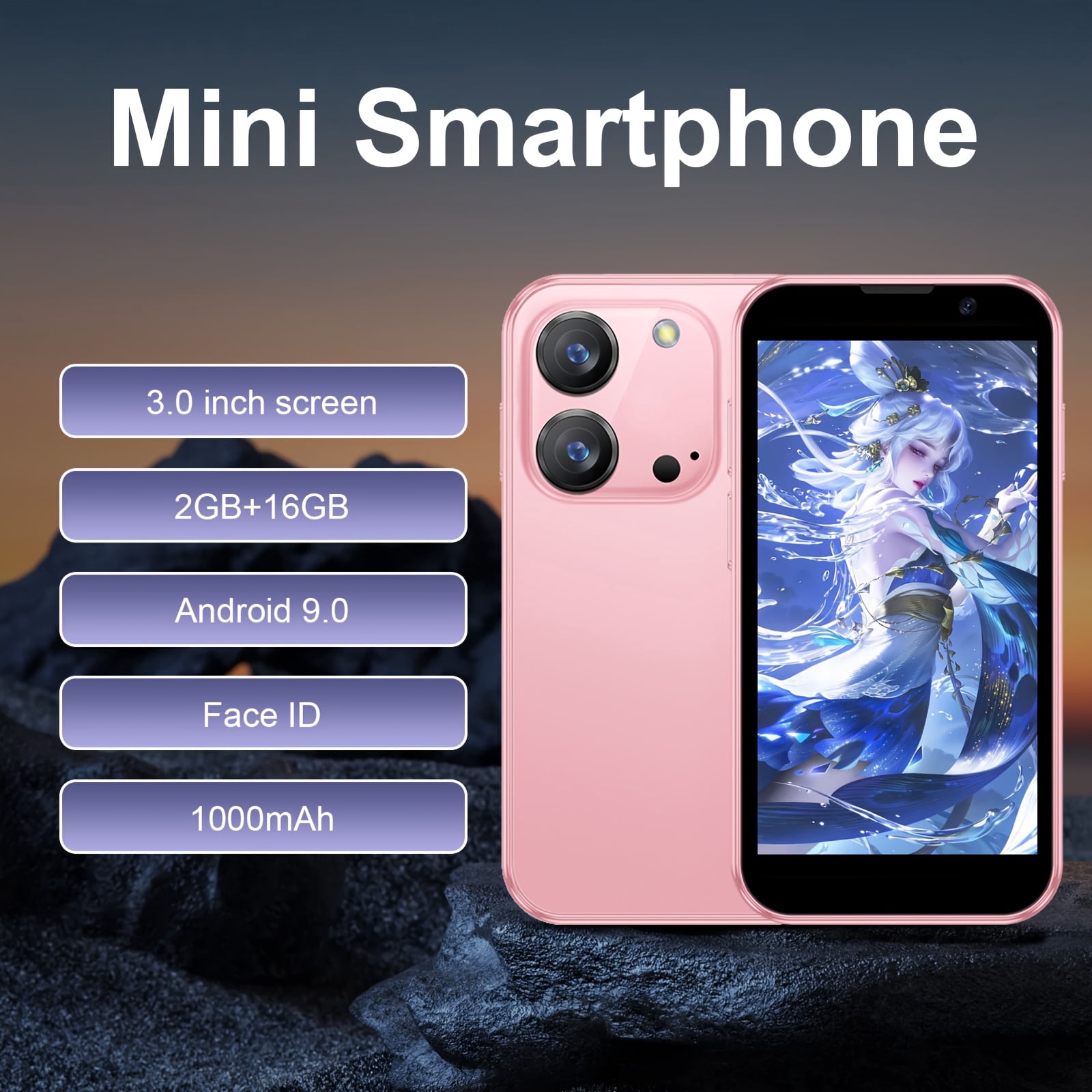 Unlocked 3.0" HD Mini Smartphone Android Dual SIM Quad-Core 2+16GB Black with Case Cable