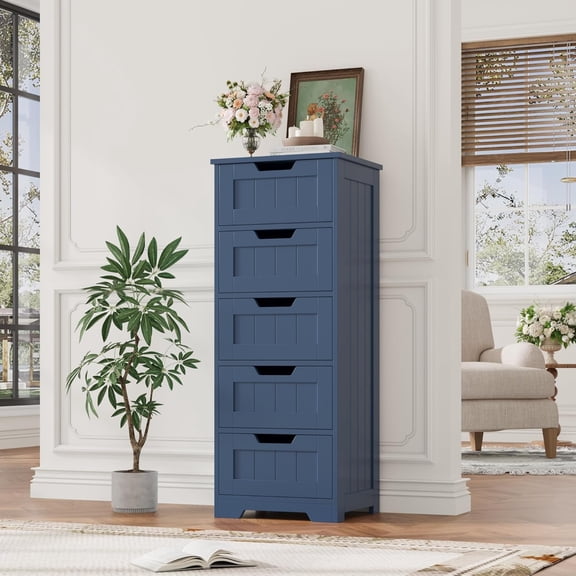 Bathroom Cabinet, Bathroom Storage Cabinet with 5 Drawers, Wooden Storage Cabinets with Cut-Out Handles, 11.8” x 15.7” x 40.1” Bathrooms Floor Cabinets for Hallway/Living Room, White