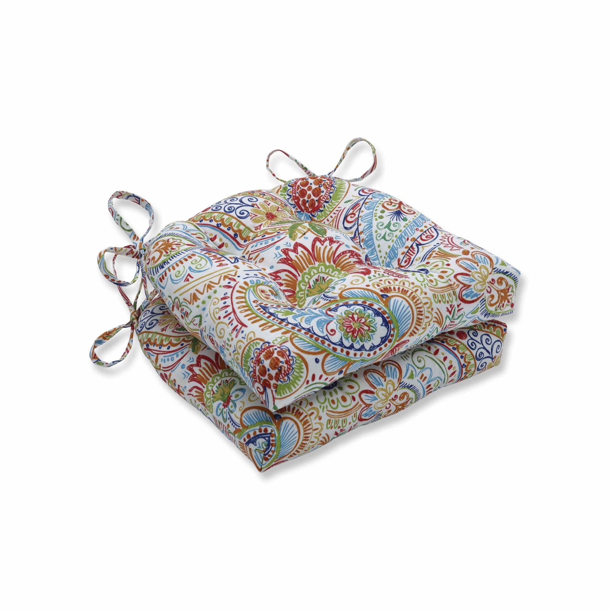 Set of 2 Vibrantly Colored Paisley Pattern Outdoor Patio Chair Pads 16