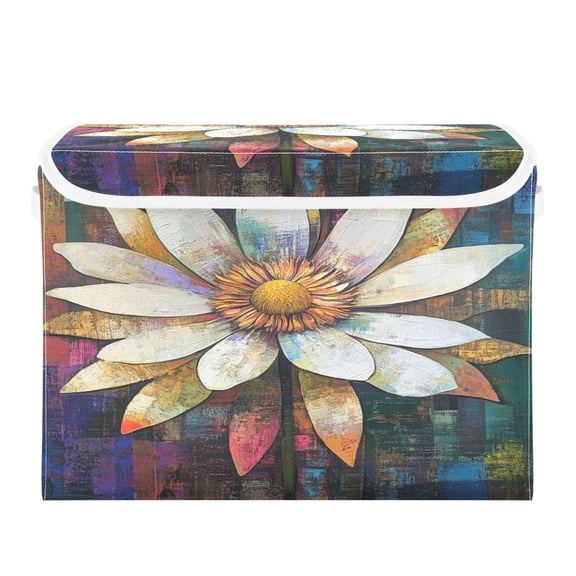 Storage Box With Lid 16.5x12.6x11.8In Foldable Stacked Household Storage Box Big Colored Chrysanthemums