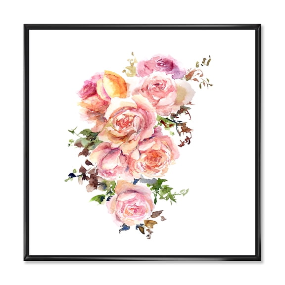 Designart 'Bouquet Of Pink Roses Flowers' Traditional Framed Canvas Wall Art Print