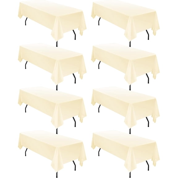 8 Pack 60 x 126 Inch Tablecloth, Beige Polyester Tablecloth for 8 Ft Rectangle Tables, Stain and Wrinkle Resistant Washable Fabric Table Cover for Wedding Party Dining Buffet Parties Camping