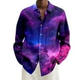 thumbnail image 2 of Mens Shirts Casual Plus Size Galaxy Print Lapel Long Sleeve Button Down Blouse Loose Dress Shirts for Men Dark Purple L, 2 of 4