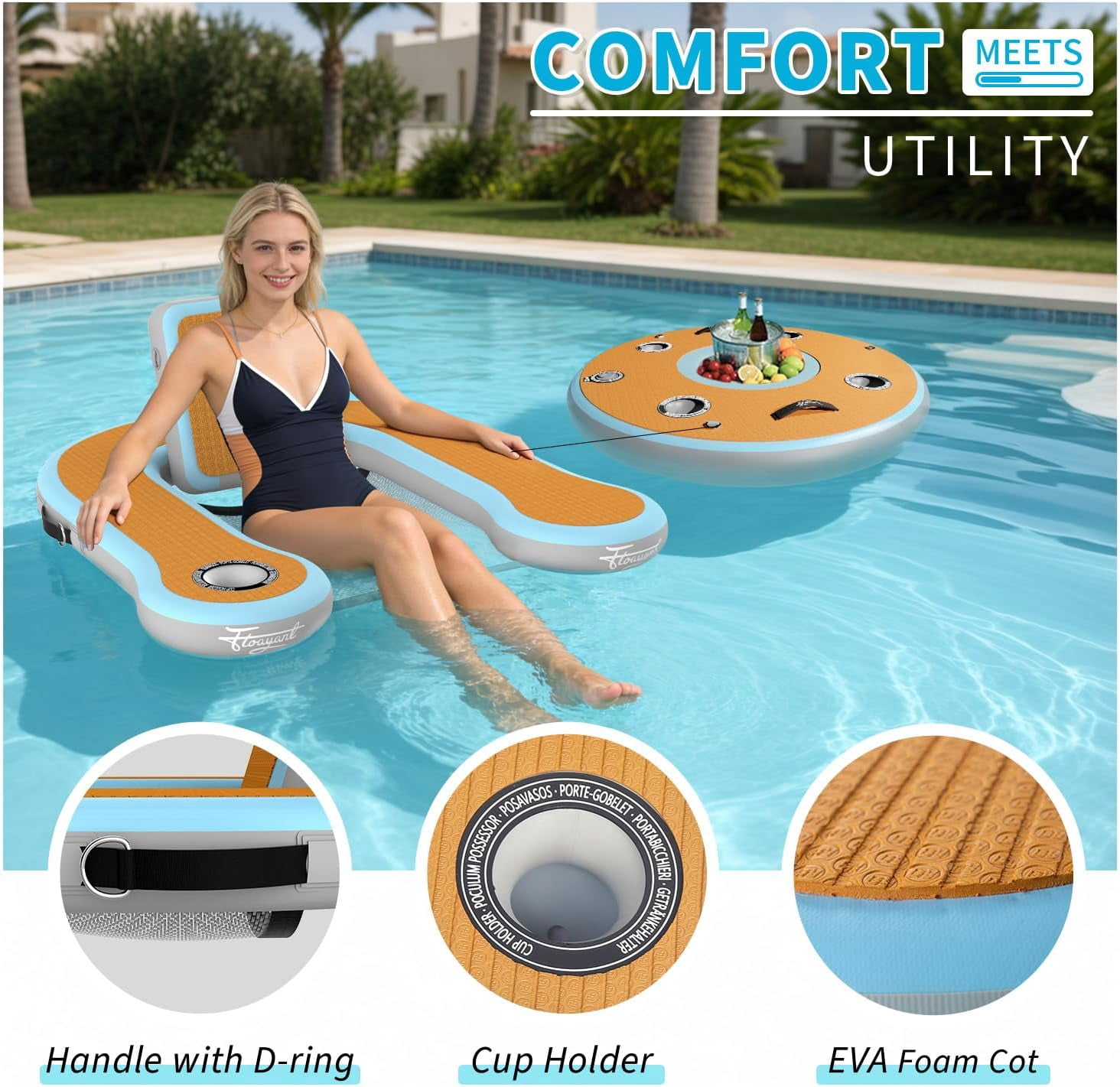 Hangout Floating Chair | Inflatable Floating Chair with Built-in Cup Holder | 4.2×3.7ft Chair Floats for Adults | Inflatable Lounge Chair for Lakes, Pools, Boats | 1 Pack of Chair