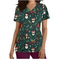 thumbnail image 2 of JINGWANGYHBD Fall Savings Womens Christmas Scrub Shirts Funny Print Nurse Uniform V-neck Short Sleeve Tops with2 Pockets Holiday Comfy Casual Uniforms, 2 of 5