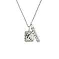 thumbnail image 2 of Delight Jewelry Silvertone Pebble Border Initial - K Silvertone Mother Daughter Bar Charm Necklace, 23", 2 of 4