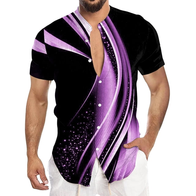 Men'S Casual Short Sleeved Shirt, Men'S Standing Collar Fashionable Button Up Shirt 3XL