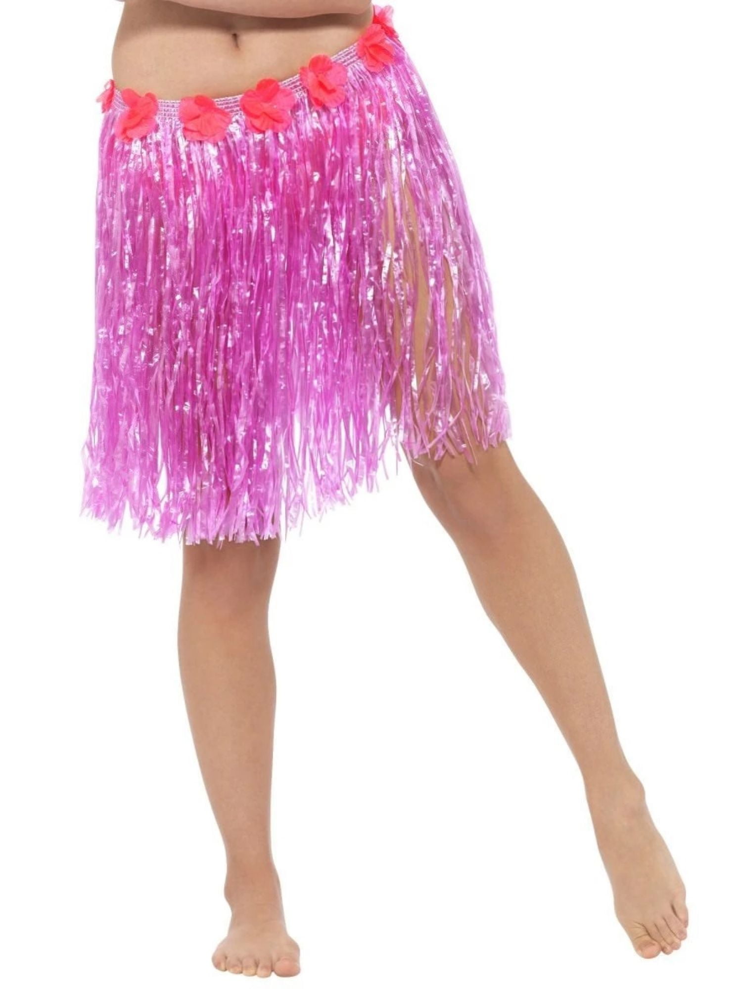 Hawaiian Hula Skirt Adult Costume Neon Pink Standard
